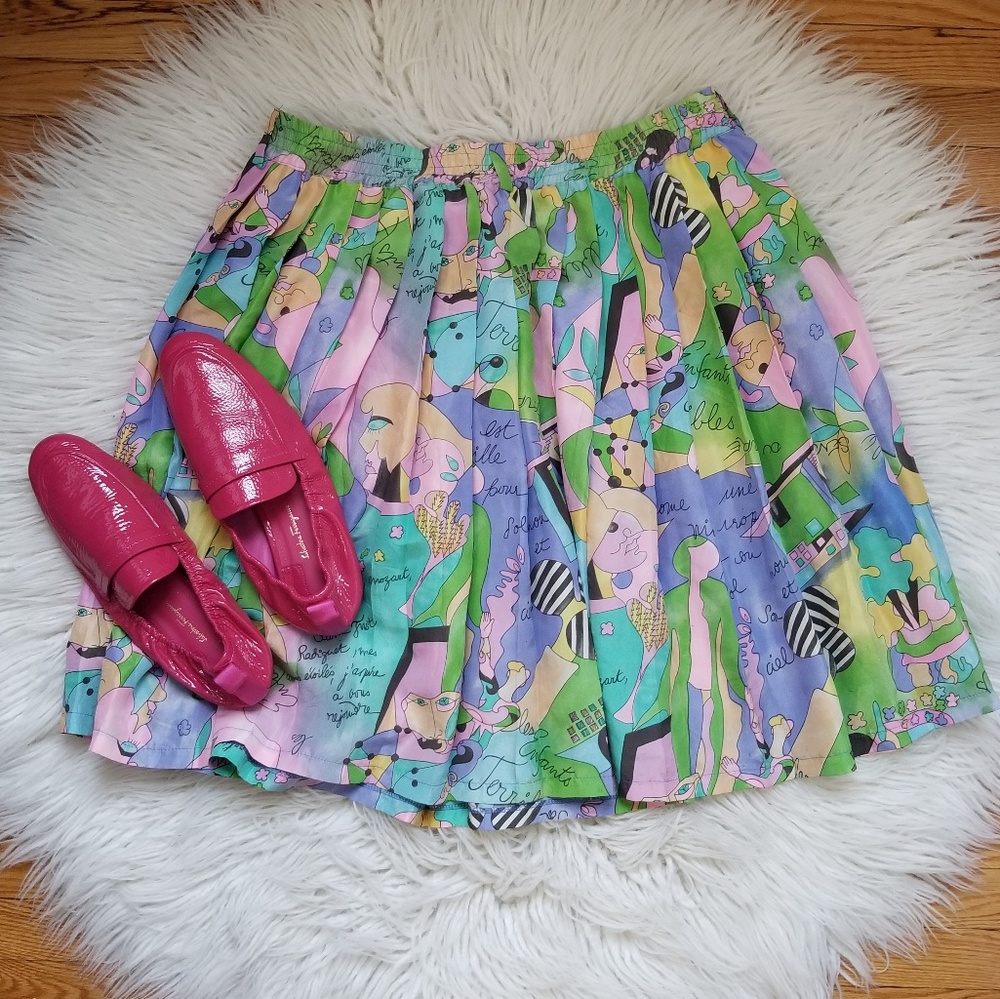 Vintage Betty Barclay Multicolor Pleat Midi Skirt